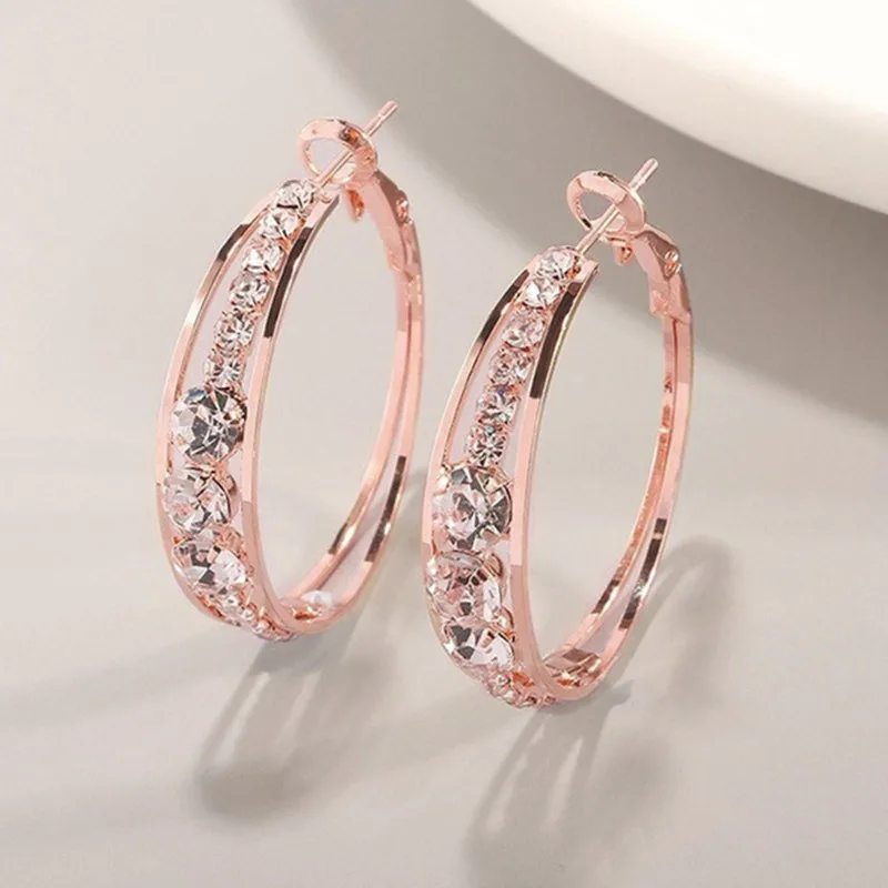 

1 Pair Fashion Female Rhinestone Hoop Earrings Shiny Diamond Circle Earrings For Women Jewelry Gift