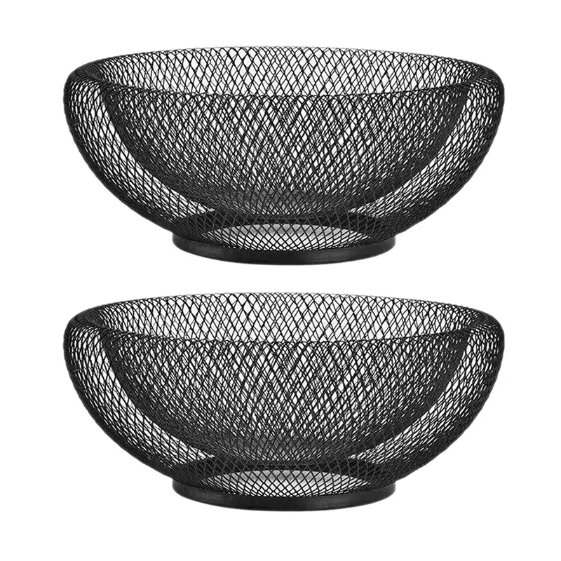 

JHD-2X Metal Mesh Creative Countertop Fruit Snacks Basket Bowl Stand For Kitchen, Large Black Table Centerpiece Holder