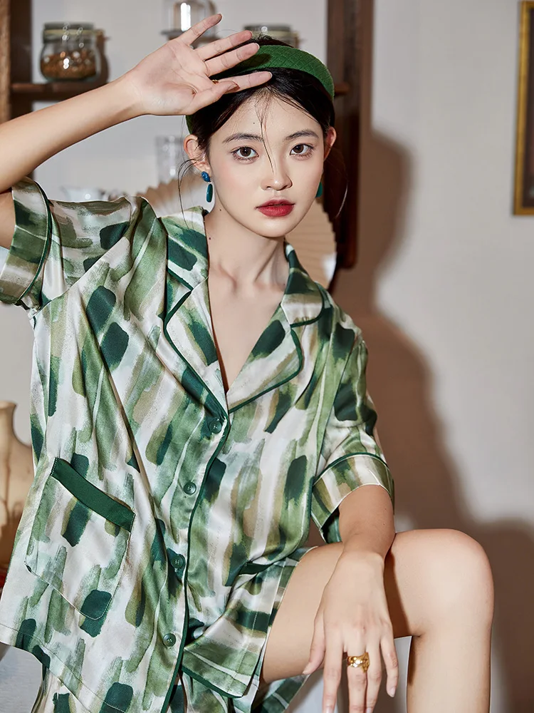 Hot Romantic Womens Vintage Pajama Luxury Clothes Floral Print Two Piece Sets Womens Outfits Pyjamas Sleep Wears Short-sleeve