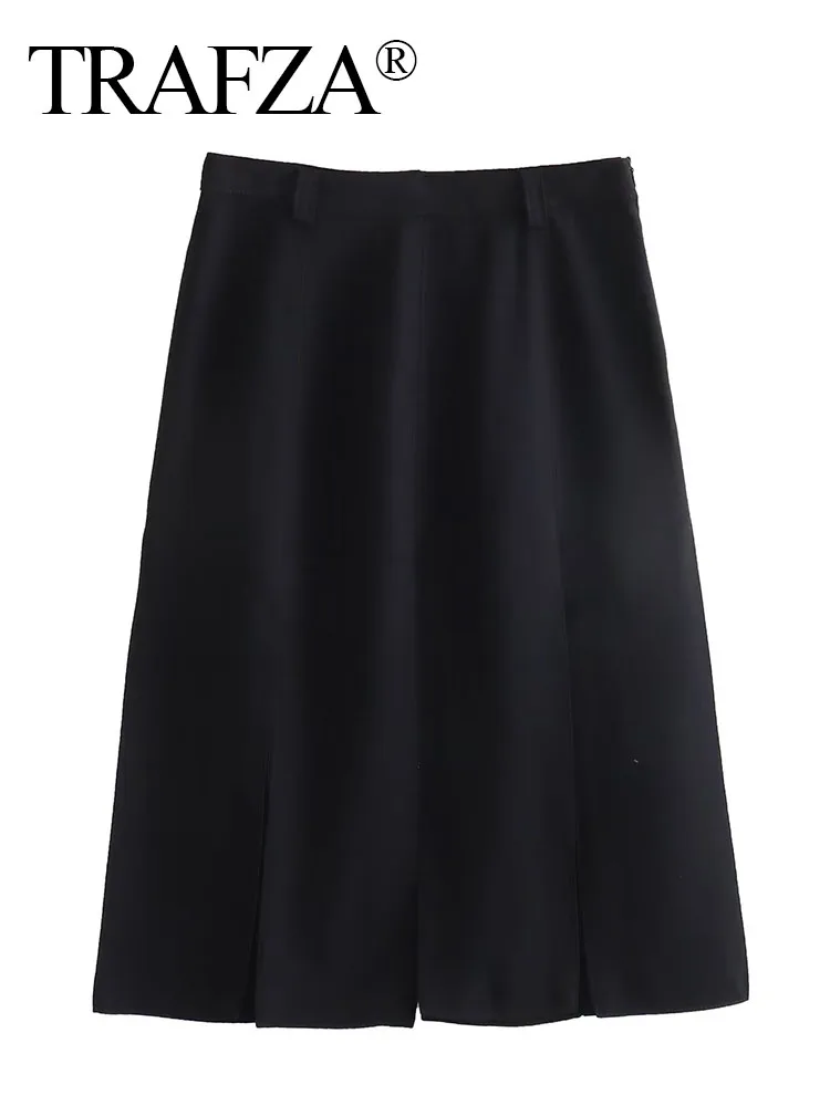 

Юбка женская прямая средней длины на молнии, с завышенной талией и разрезом