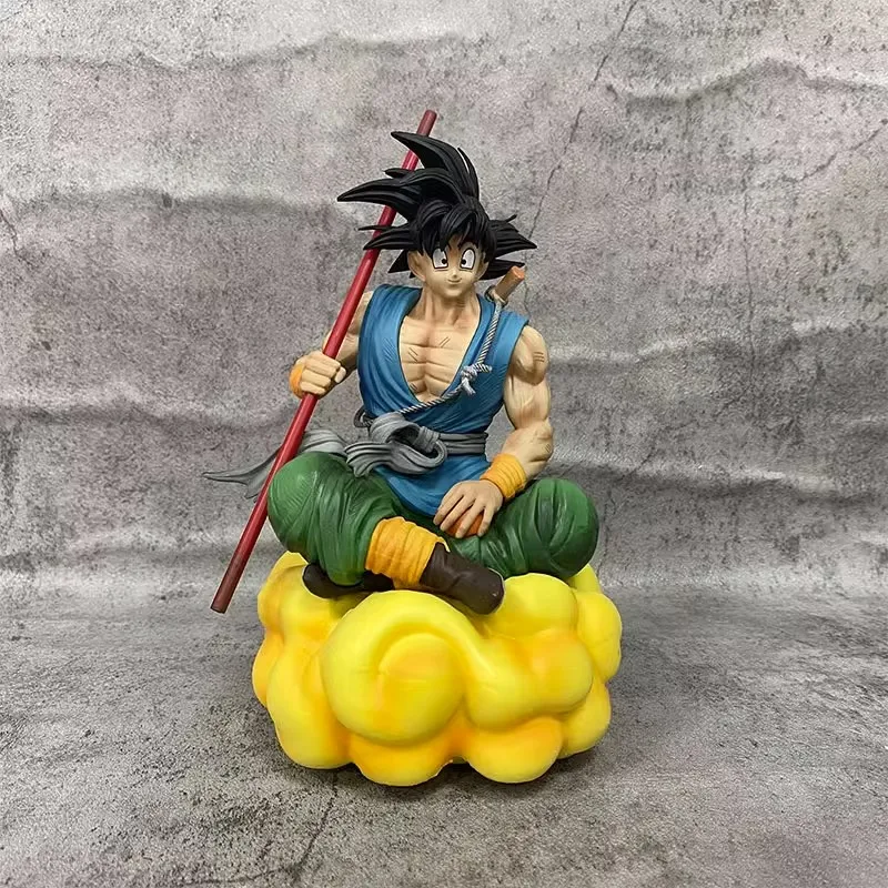 

21cm Dragon Ball Anime Figure Take Stick Son Goku Sitting Position Somersault Cloud PVC Model Collection Holiday Doll Gift Toys