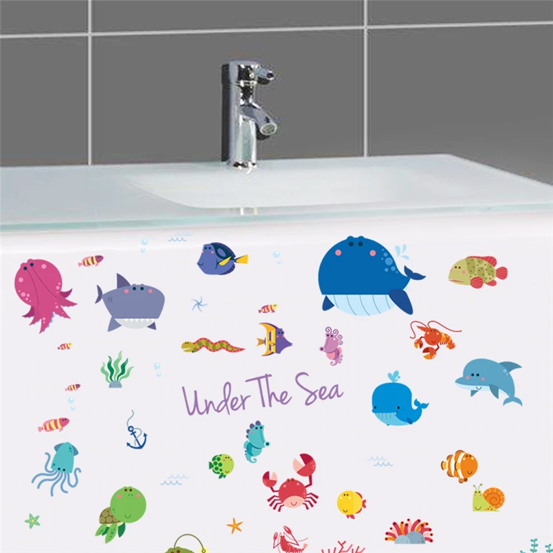 Настенная Наклейка в виде рыбы акулы Кита черепахи Дельфина для детской комнаты