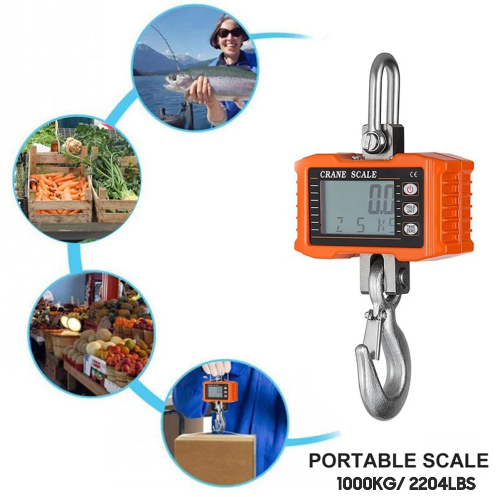 

Hook 2204lbs Tool Scales 1000kg/ Balance Industrial Weight Backlight Portable Scale Hanging Duty Scale Digital Crane LCD Heavy