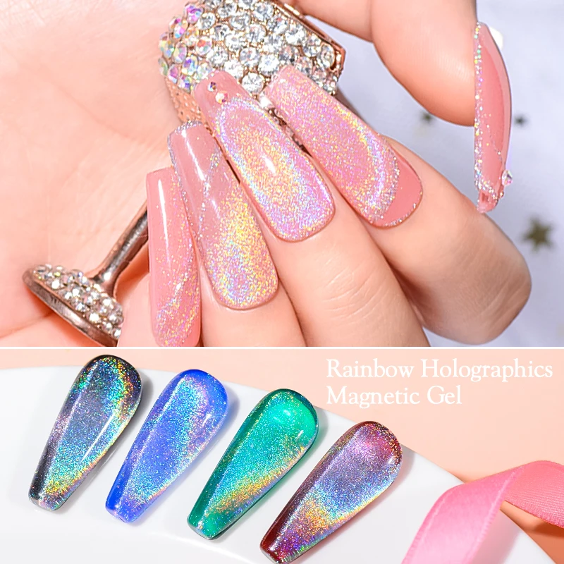 

Mtssii 6ml Holographic Cat Eye Magnetic Gel Winter Colorful Reflective Glitter Laser Magnetic Gel Can Be Used On Any Color Base