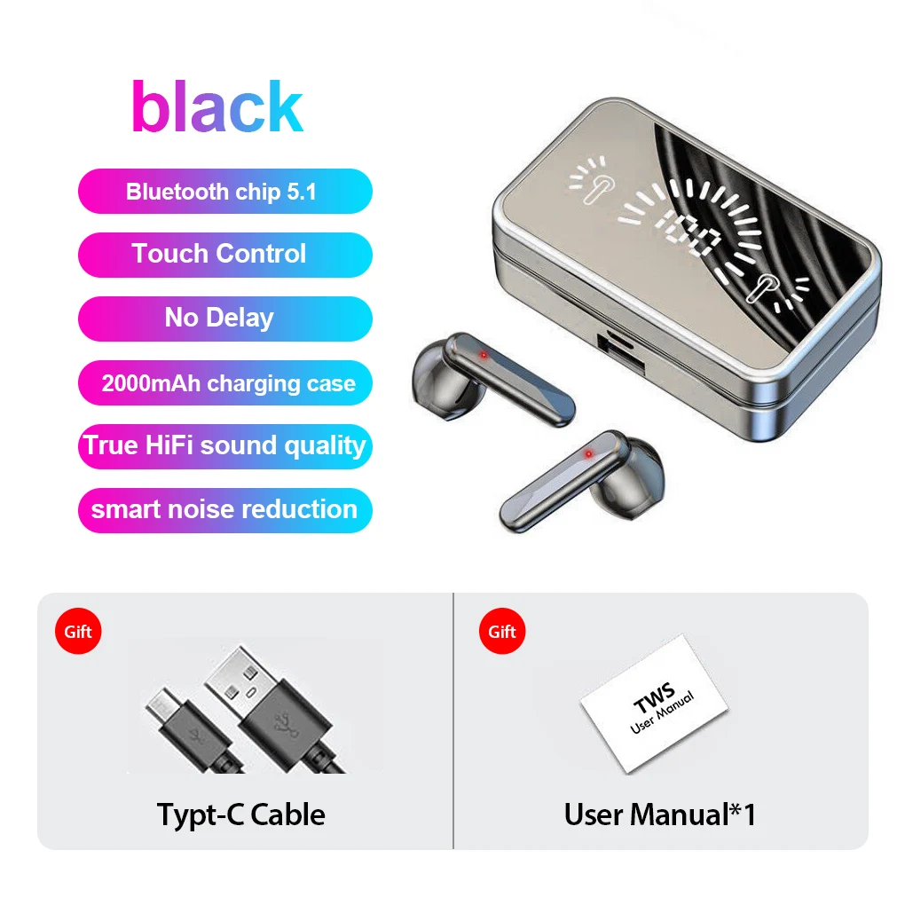 TWS Bluetooth-совместимые 5.1 Беспроводные наушники с зарядным устройством HIFI стерео