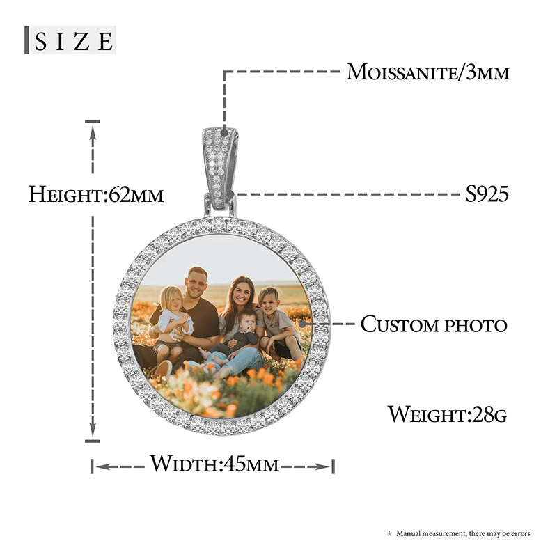 Fine Jewelry Round Memory Medallions Moissanite Custom Photo Pendant Necklace For Men Hip Hop Jewelry 925 Sterling Silver images - 6