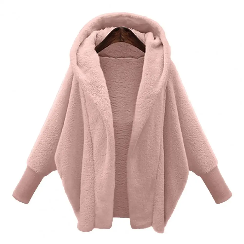 

2022 Autumn Coat Women Hooded Thick Long Sleeves Cardigan Pure Color Keep Elastic Cuff Batwing Sleeves Lady Jacket for Office