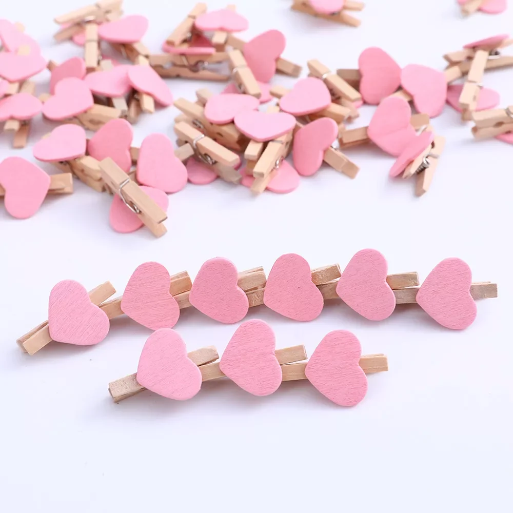 

New 50Pcs Mix Mini Red Heart Wooden Love Clips Photo-Paper Postcard Clips Valentines Wedding Home Decorations Party Supplies Dec