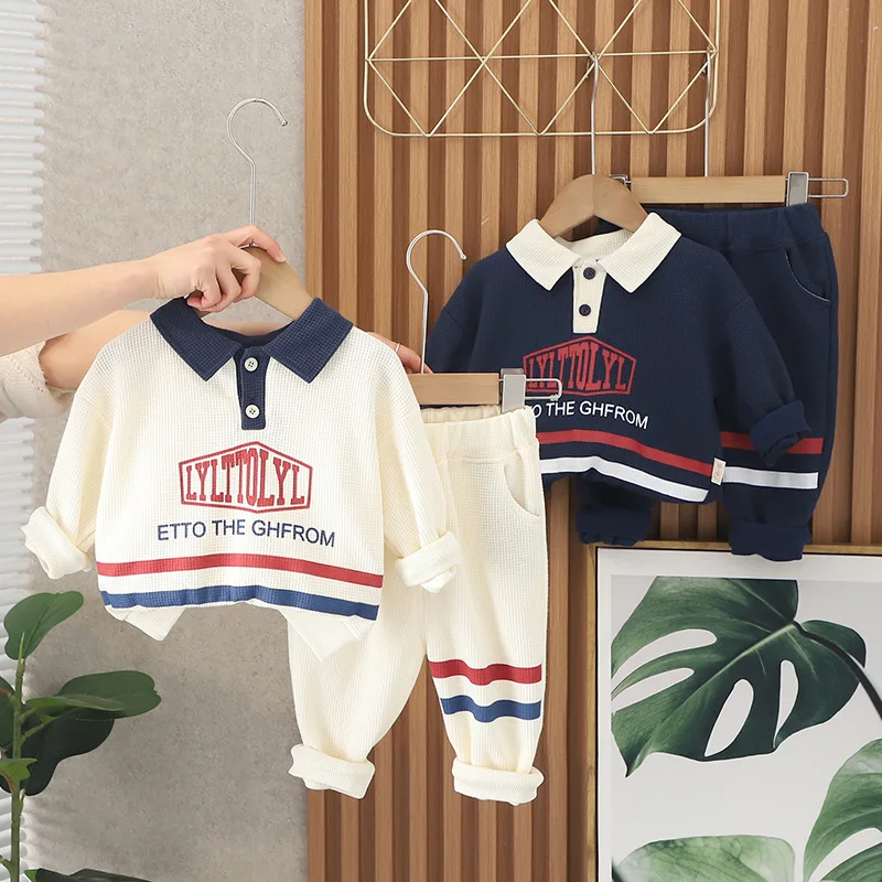 

Larua Kors 2023 Korean Baby Clothing Set Spring Cotton Long Sleeve Turn-down Collar Letter White 2 Pcs Sets Girls Clothes 12M-5T