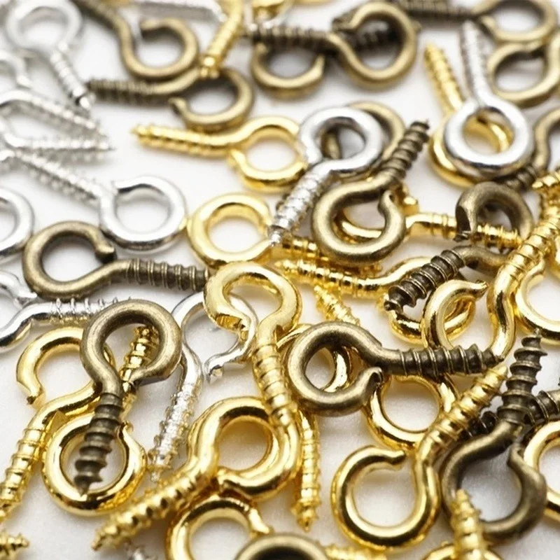 300pcs Small Tiny Mini Eye Pins Eyepins Hooks Eyelets Screw Threaded Gold Clasps Hooks Handmade For DIY Jewelry Findings Making