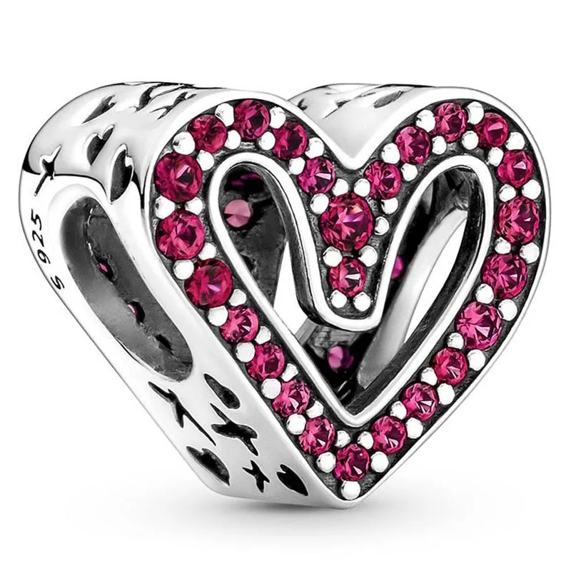 

Original Sparkling Ruby Red Freehand Heart Beads Charm Fit Pandora Women 925 Sterling Silver Europe Bracelet Bangle Diy Jewelry