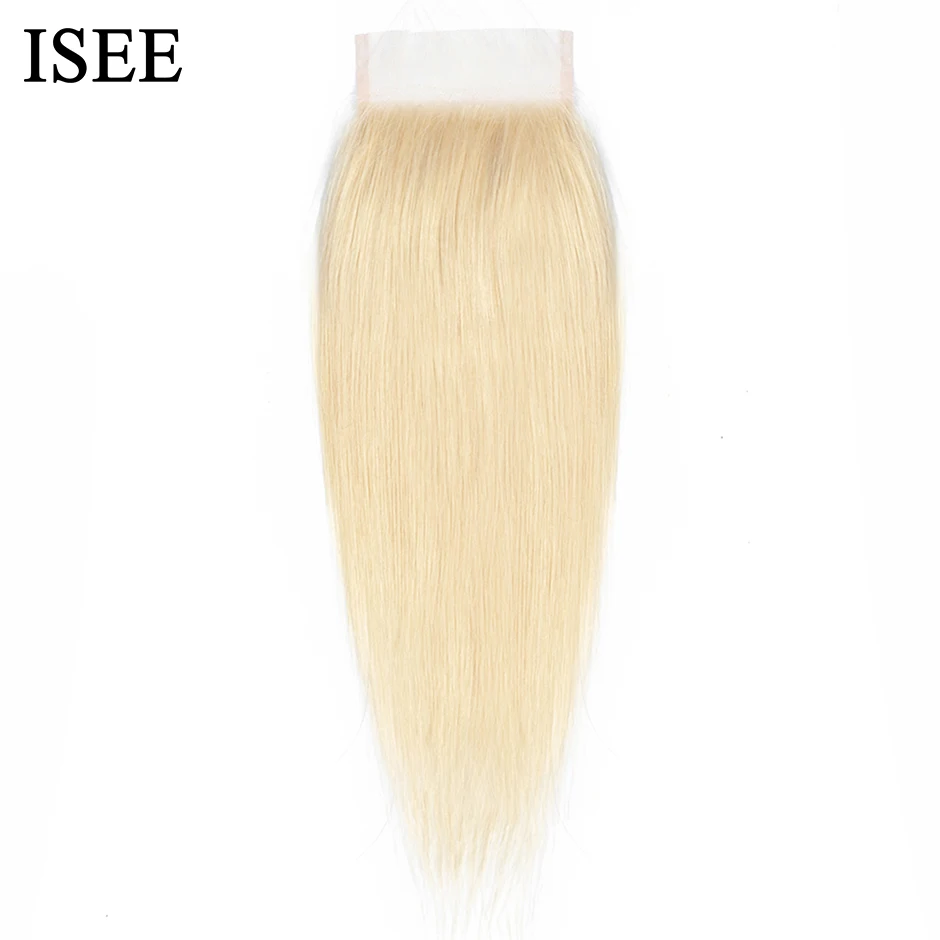 

ISEE волосы 4x4 кружевная застежка швейцарская кружевная свободная часть 613 медовая Блондинка застежка 100% бразильские прямые человеческие вол...