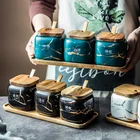 Семейная кухонная мраморная бутылка для хранения, деревянная крышка, шейкер для соли, сахарница, Набор банок для специй, кухонные аксессуары