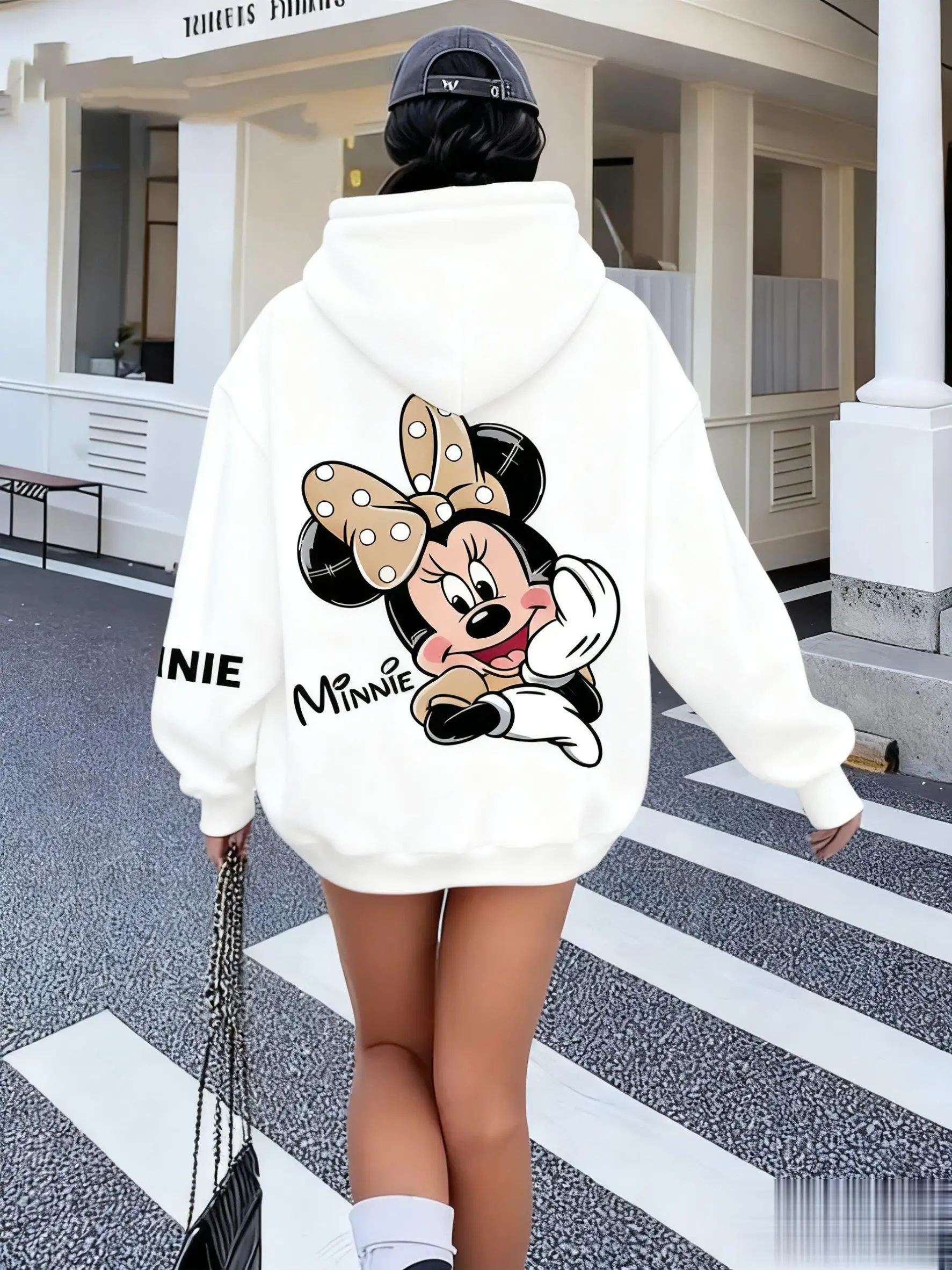 Фото Винтажный пуловер с капюшоном Disney Mickey Minnie для женщин и мужчин, топ с длинными рукавами, повседневная толстовка большого размера, уличная одежда, осенне-зимняя новинка №3