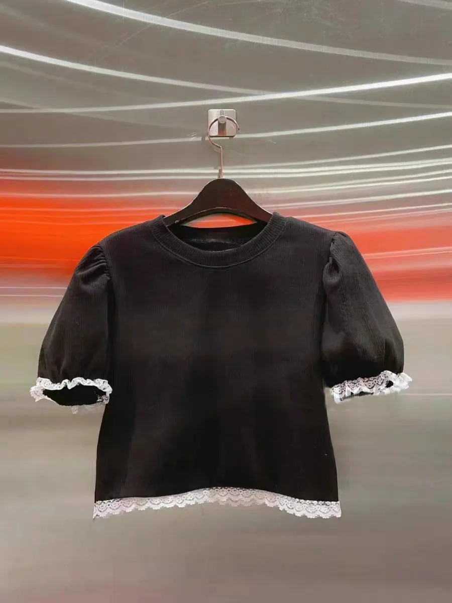 

Wang 24AW New Fashion Design Stand Collar Letterss Knitted Short Sleeve Top Tight Bottomed T-Shirt