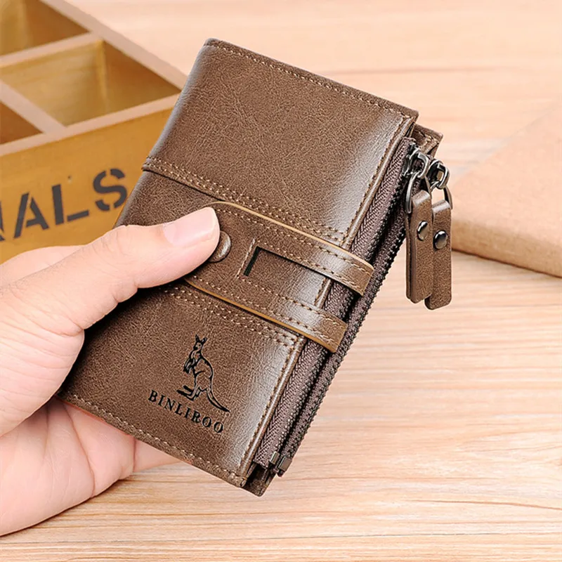 Business Soft Leather Men's Wallets Vintage Short Coin Purse Man Zipper Credit Card Holder High Quality Man Money Wallet