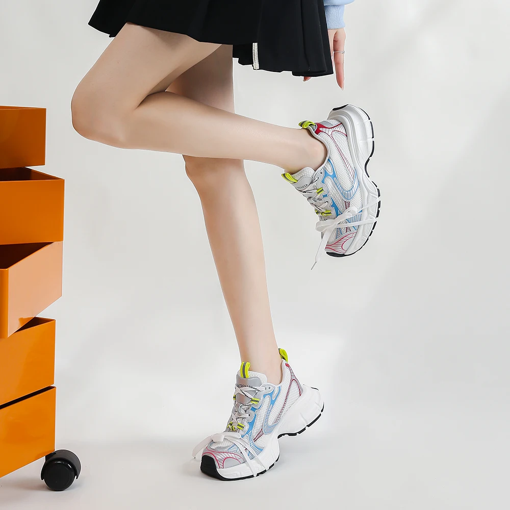 SOMILISS Women Platform Chunky Sneakers Microfiber Leather Mesh Patchwork Spring Summer Ladies Fashion Designer Casual Shoes