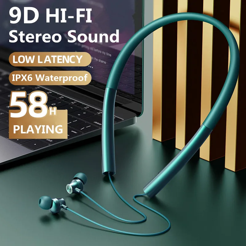 

Магнитные беспроводные наушники 58H, Bluetooth 5,0, шейные стереонаушники Hifi, IPX6 водонепроницаемые наушники с микрофоном, Bluetooth наушники