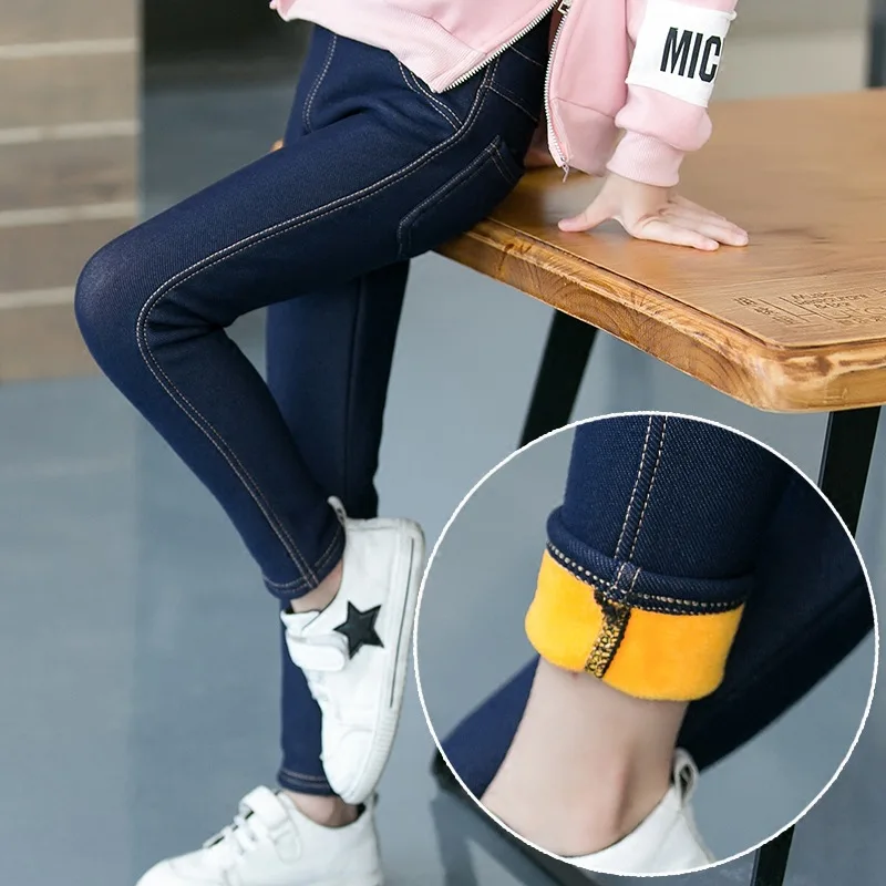 Купи 3-11Years Winter Pants For Girls Children Hot Warm Leggings Kids Slim Trousers Thick Velvet Jeans Baby Girl Stretch Pencil Pants за 769 рублей в магазине AliExpress