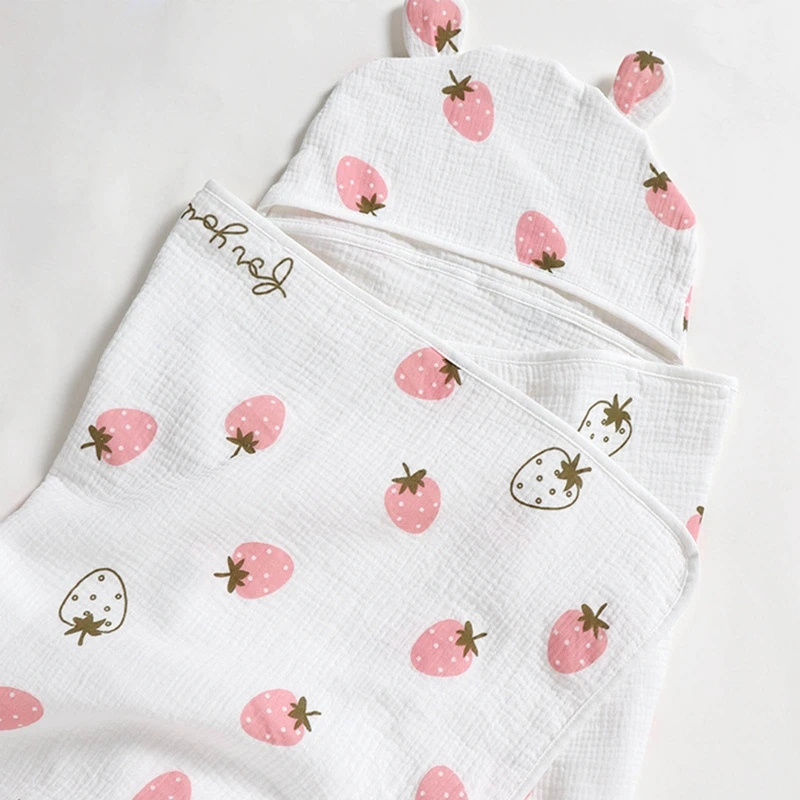 

Baby Hooded Bath Towel Receiving Blanket Cartoon Print Soft Cotton Swaddle Wrap