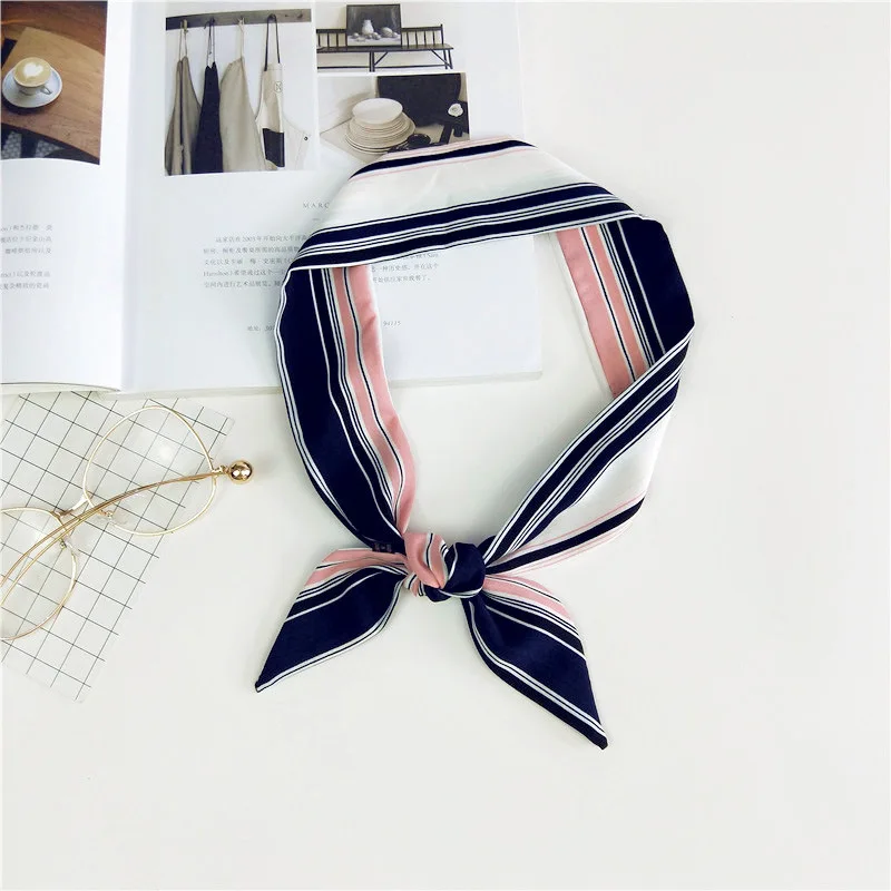 

New Small Silk Scarf Double-Sided Printing Bicycle Girl Striped Pattern 2022 Scarf Shawl Tied Bag Accessories Fashion