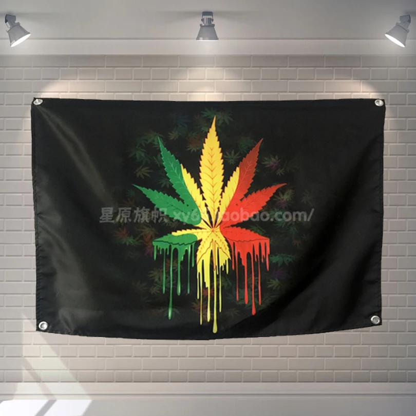

"Reggae Hemp leaves" Rock Band Hanging Art Waterproof Cloth Polyester Fabric 56X36 inches Flags banner Bar Cafe Hotel Decor