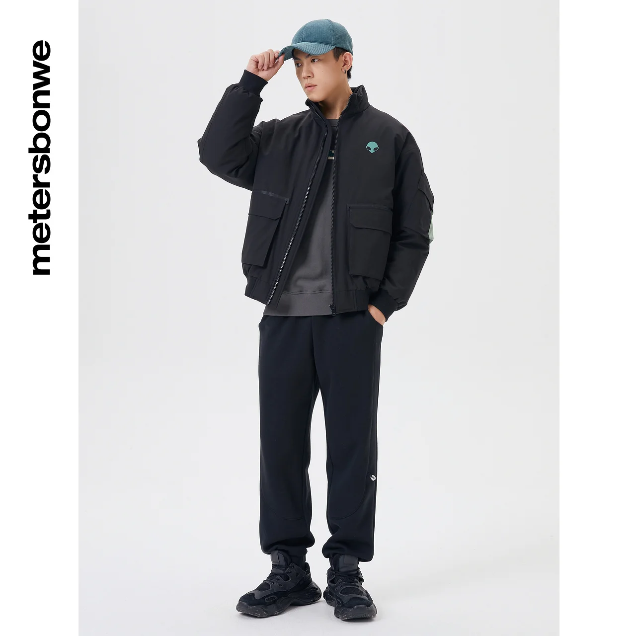 Metersbonwe Stylish Stand Collar Cropped Down Jackets Men 80%Duck Down Solid Color Loose Big Pockets Winter Cargo Warm Wear