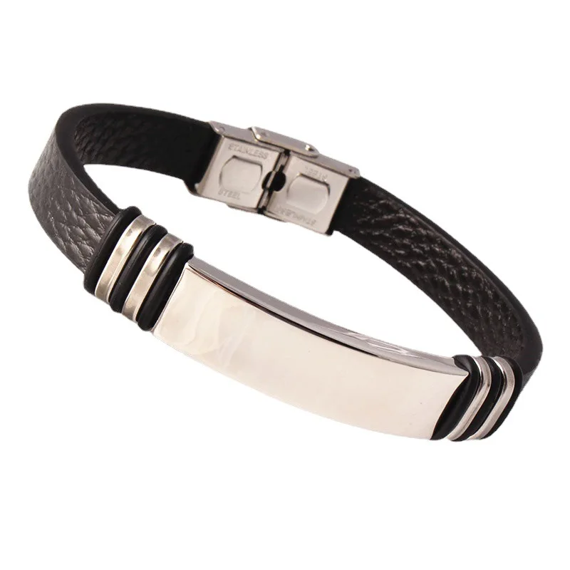 10pcs Stainless Steel Bracelet Blank For Engraving To Record Metal ID Plate Bracelets To Record leather Bracelets