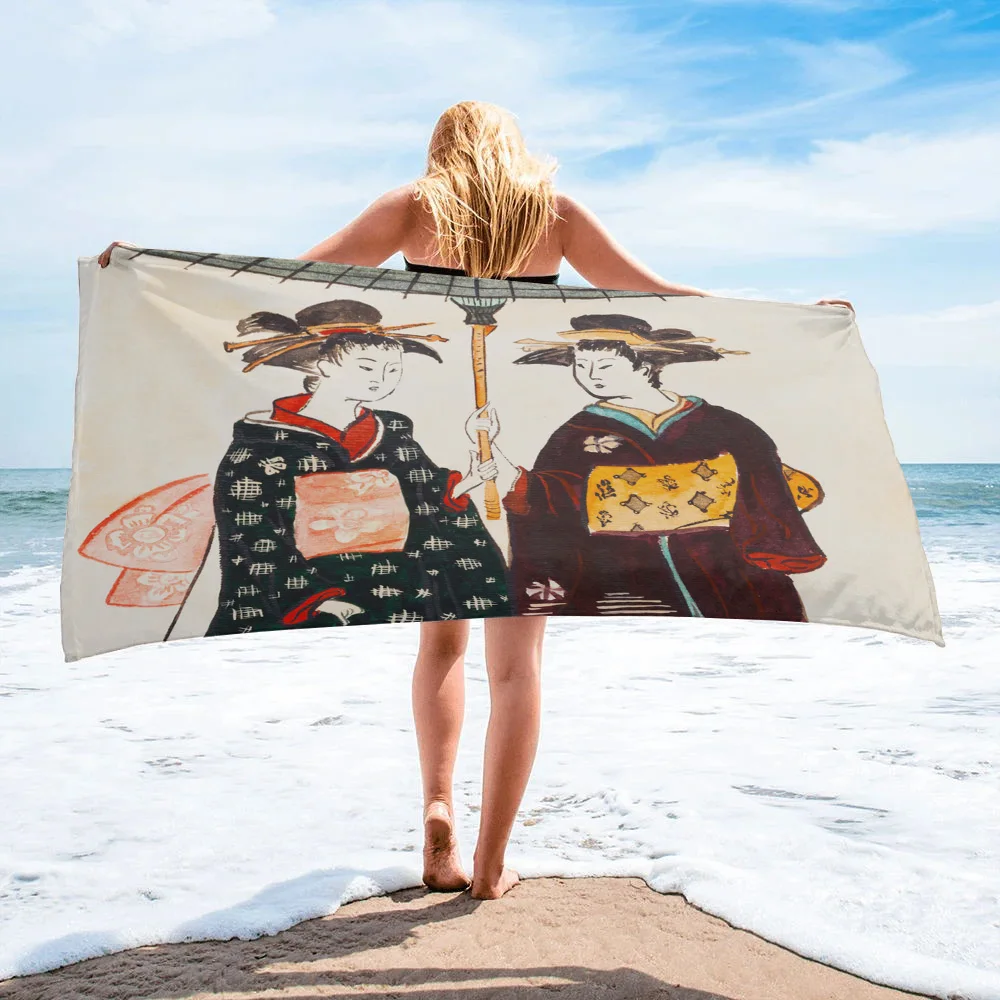

Kimono Japanese Female Geisha Large Bath Towel Camping Bathroom Accessories Microfiber Beach Towel Home Bath Towels for Adults