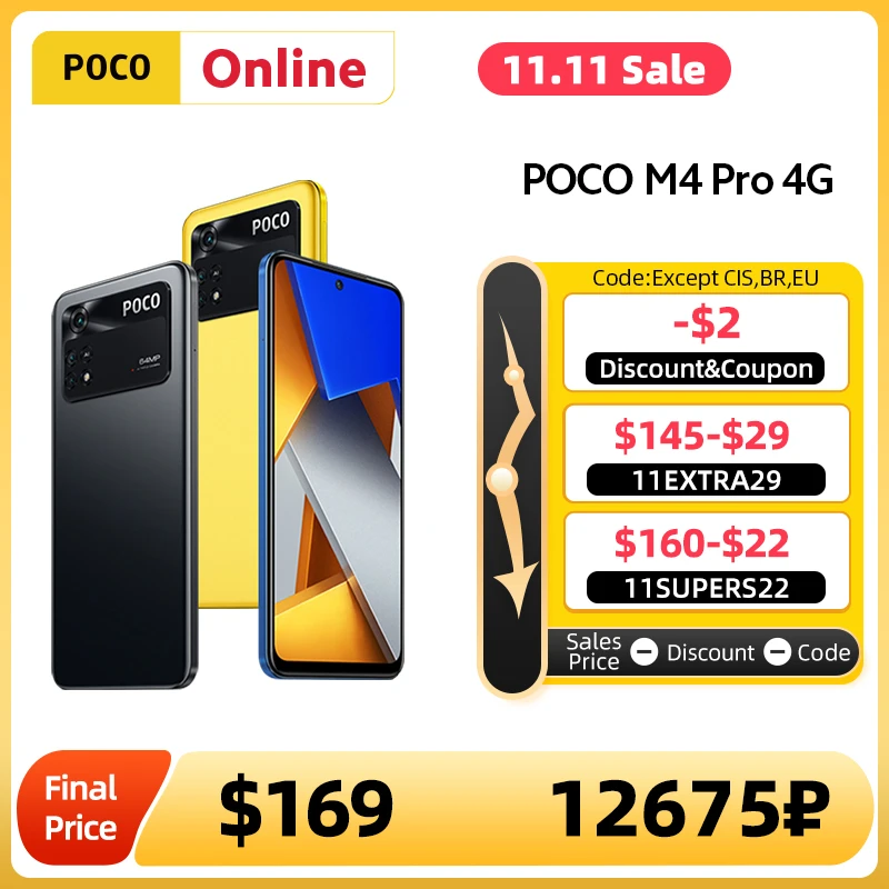 Tanie Wersja Globalna POCO M4 Pro 4G Smartphone 128GB/256GB Helio G96 Octa Core 90Hz AMOLED 33W Pro Szybkie ładowanie 64MP Kamera NFC