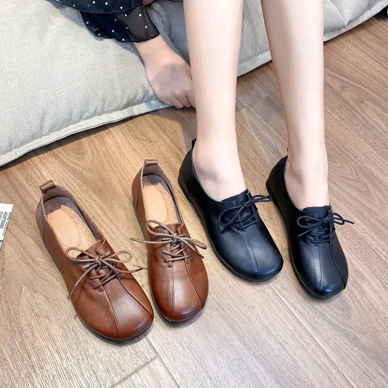 Винтажные туфли из натуральной кожи с круглым носком и нескользящей подошвой |