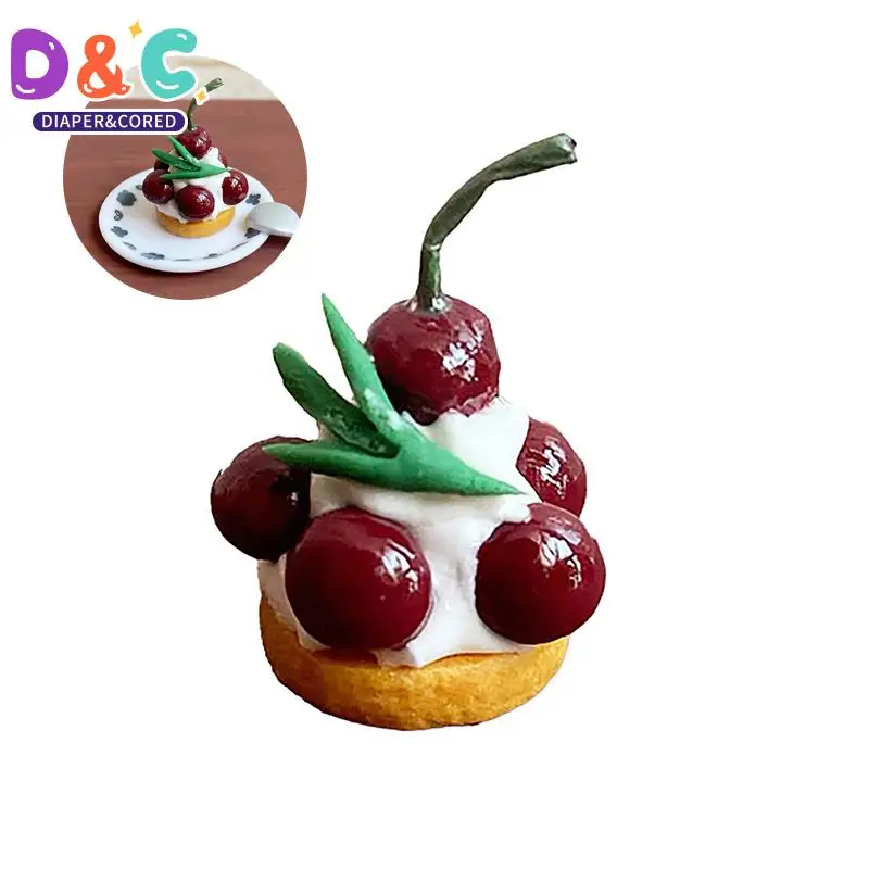 

1:12 миниатюрный кукольный домик, торт, вишня, фотокрем, еда, модель, декор для гостиной, игрушка, аксессуары для кукольного домика