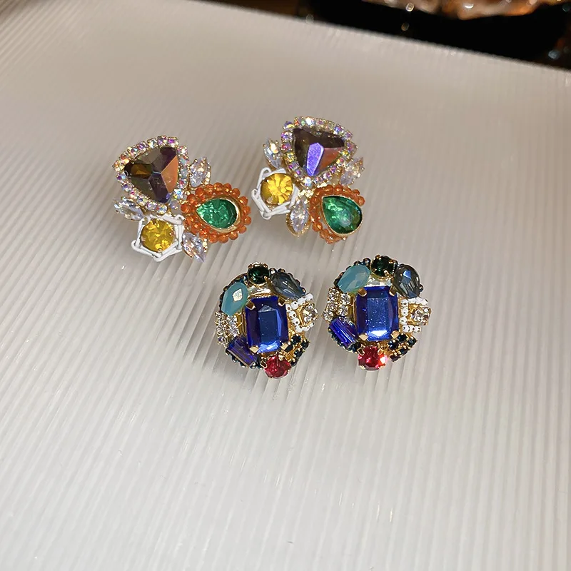 

Minar Handmade Multicolor Crystal Rhinestones Dangle Drop Earrings for Women Girls Brass Gold Oval Flower Earring Oorbellen 2022