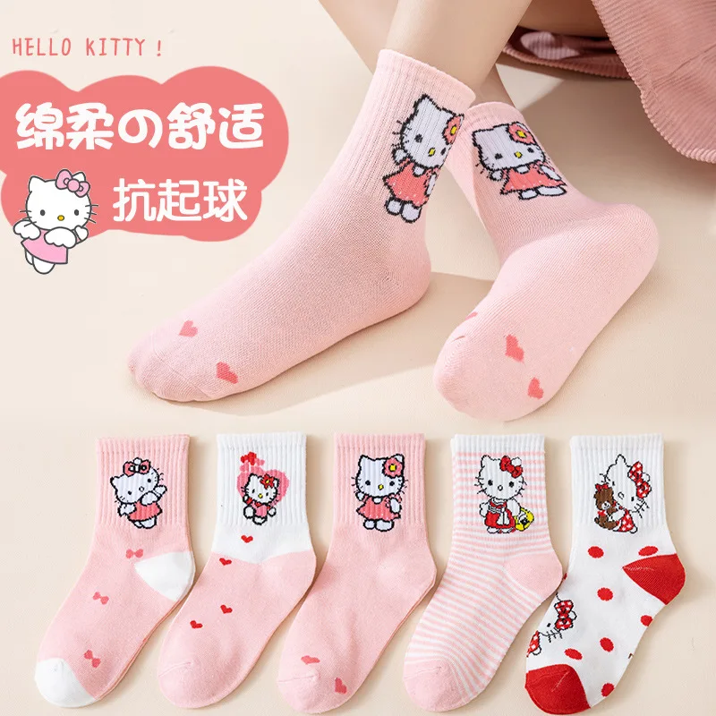 Носки Hello Kitty для девочек 5 пар милые удобные и приятные кожи дышащие впитывающие