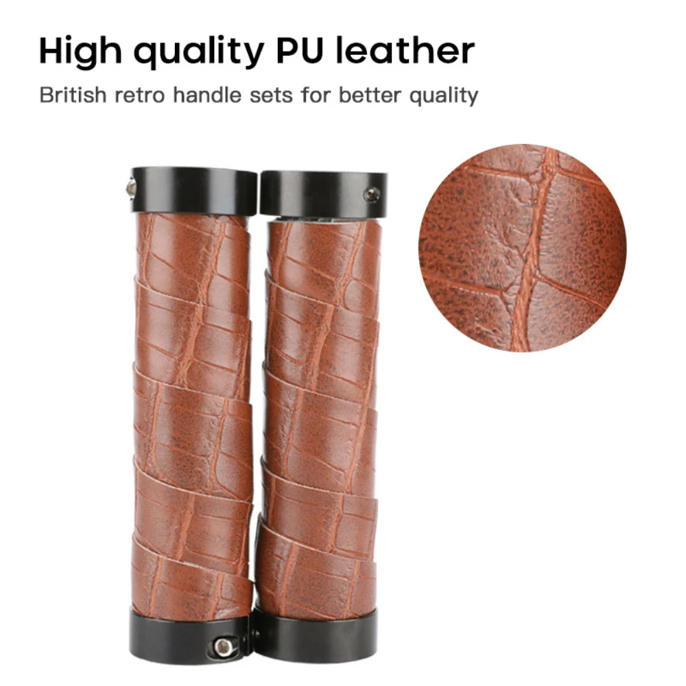 

Leather Texture Bicycle Handlebar Grips MTB Mountain Bike Grips Anti-skid Bicycle Handles Aluminum Bilateral Lock Handlebar