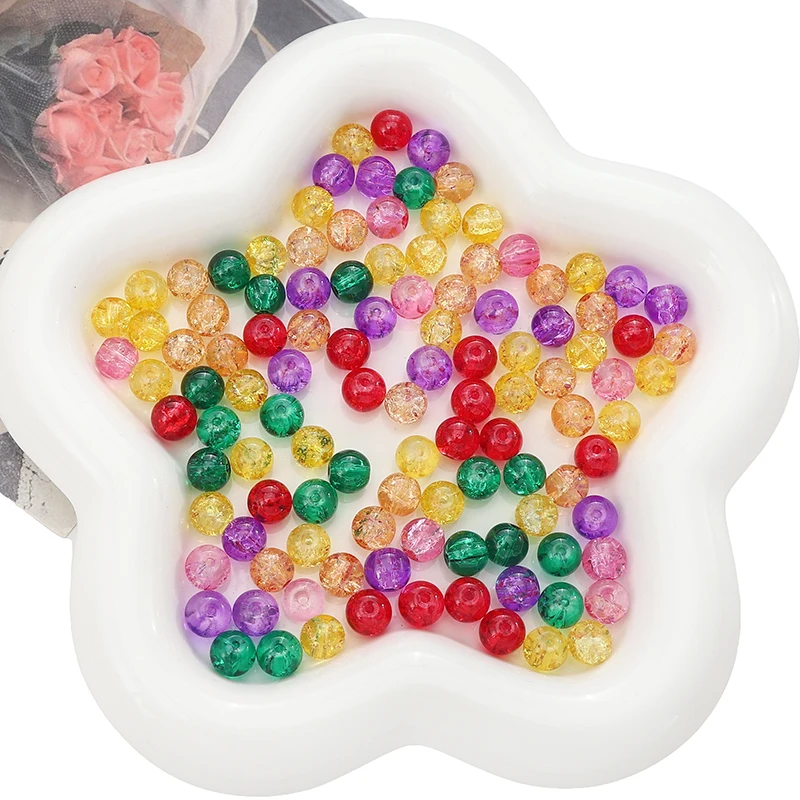 50 шт. 8 мм стеклянные бусины с кракле разноцветные круглые свободные