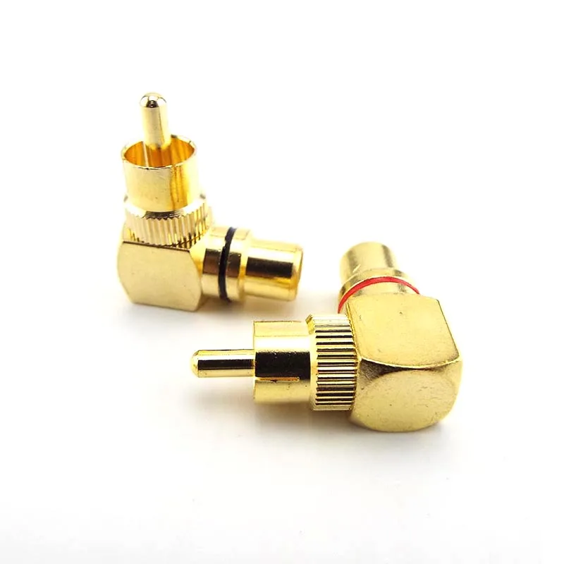 4pcs RCA Right Angle Male To Female Connector 90 Degree Plug Adapters L type F to M Audio Connectors Brass Gold Plated - купить по