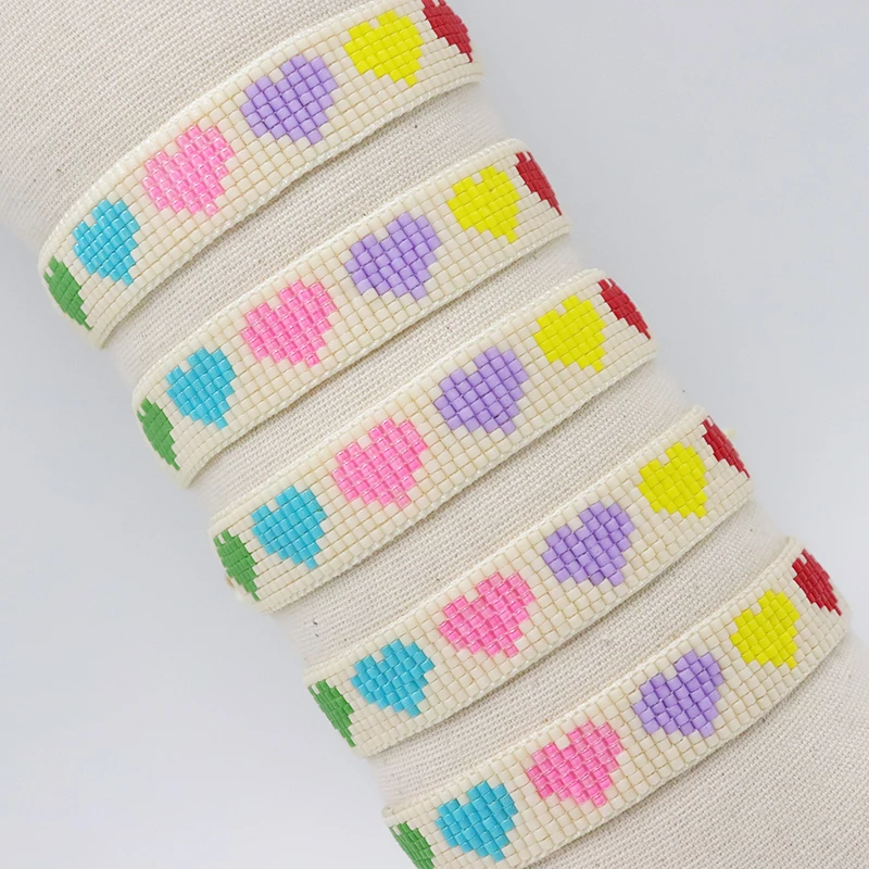 

BLUESTAR Colorful Heart Bracelets Pulseras Mujer Moda Miyuki Beaded Handmade Chain Jewelry Boho Rainbow Bracelets for Women Gift