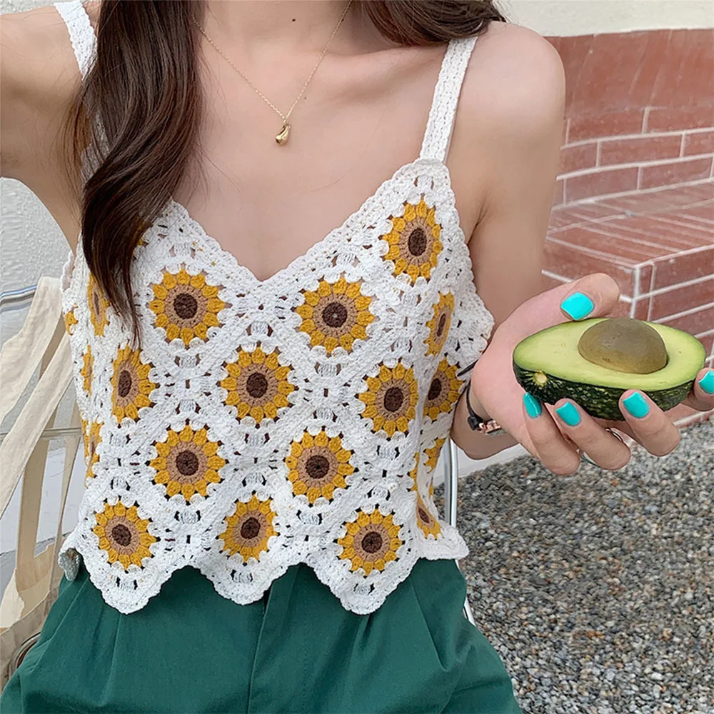 Богемные вязаные крючком топы ручной работы летние цветочные майки сексуальный