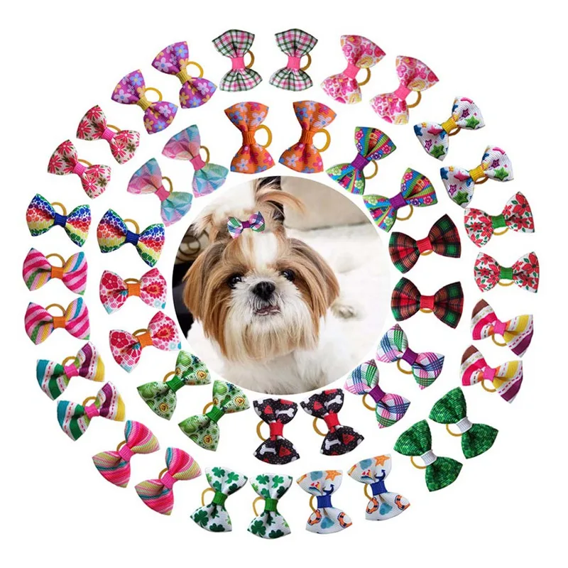 

20 Pieces/Lot Cute Pet Dog Bows Ball Hair Accessories Grooming Puppy Hair Accessories With Rubber Bands Pet Headwear