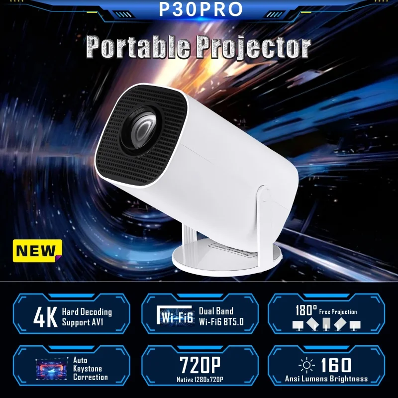 Умный Портативный Проектор P30 С Поддержкой Android 11 Wi-fi 6 Для 4k 1080p Bluetooth 5 0