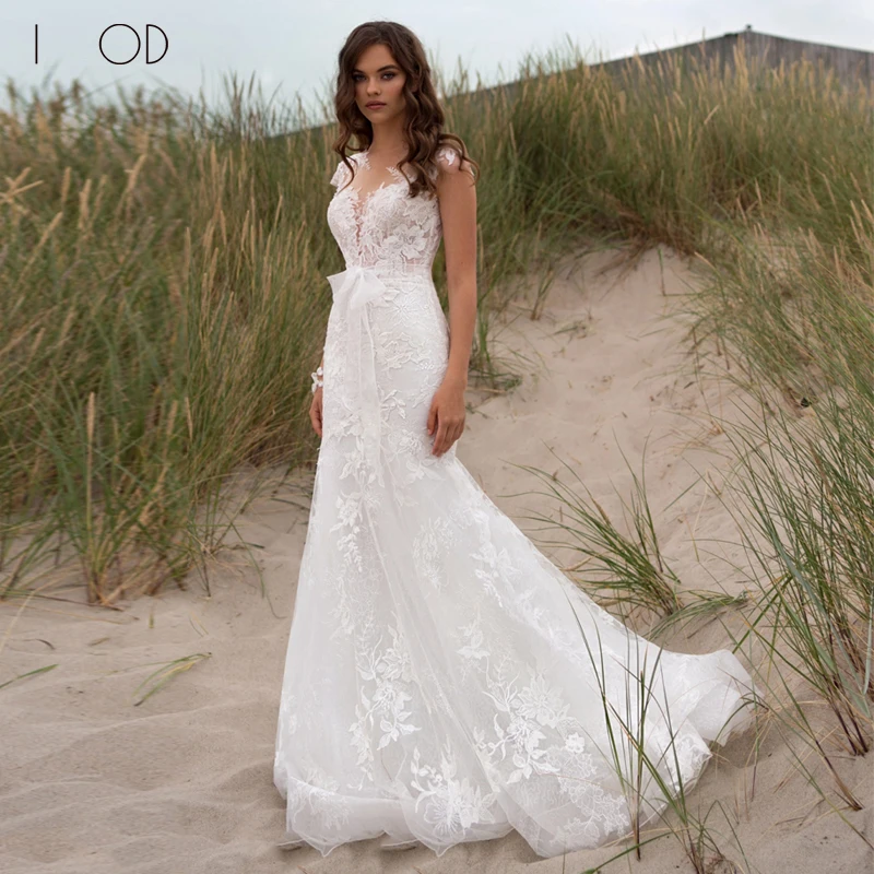 

Женское свадебное платье-Русалка с V-образным вырезом и открытой спиной