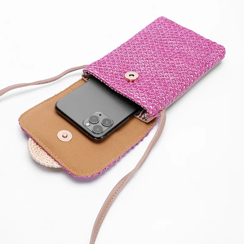 

Wallet Women Diagonal Straw Woven Mobile Phone Clutch Bag Ladies Purse Summer Beach Travel Female Mini Purse Card Holder