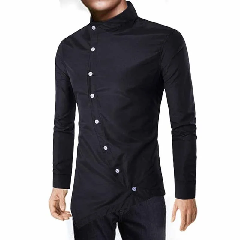

Stand Collar Men's Shirts Fashion Button Smart Casual Shirts Gentlemen Party Dress Men Clothing Long Sleeve Shirt Men's Top