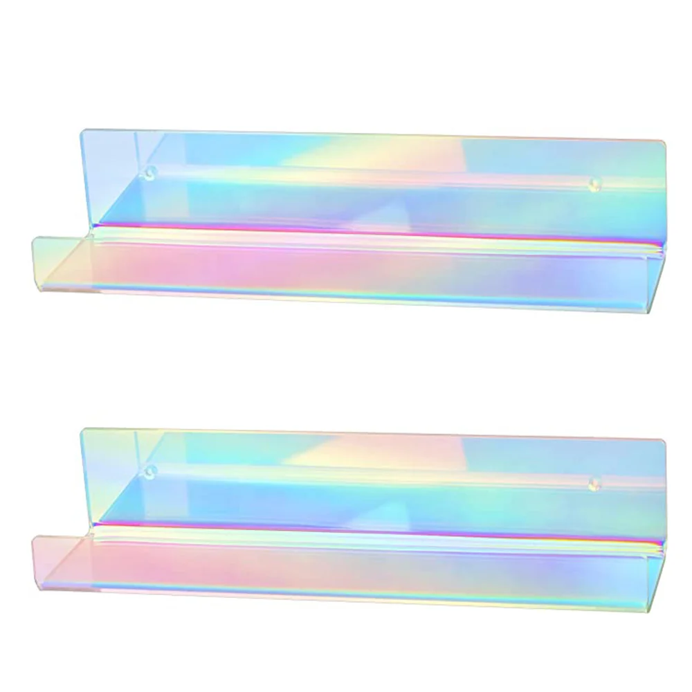 

2Pcs Rainbow Acrylic Wall Mounted Floating Bookshelf for Picture Display Toy Organizer Record Rack