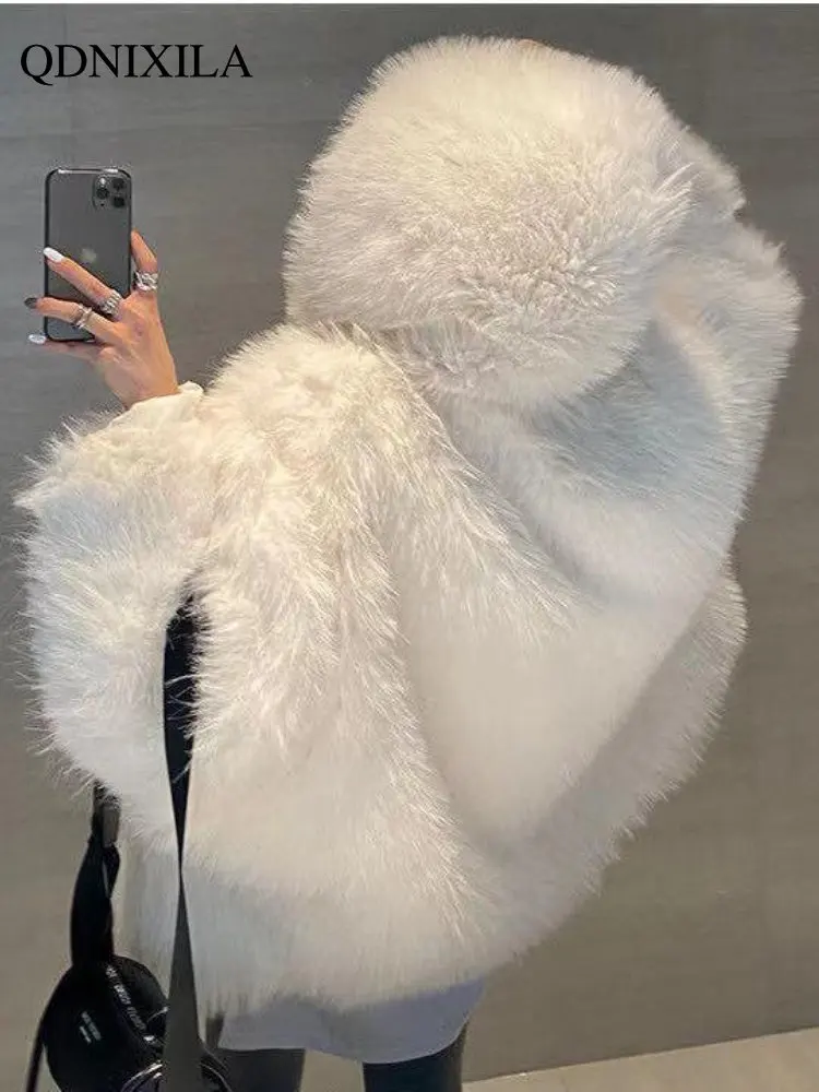 Winter Fur Coat Women Imitation Fox Hair Korean Version of The New Faux Fur Coat Hooded Fox Fur Long Fur Collar Jackets
