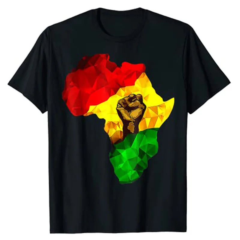 

Africa Map Rising Hand Juneteenth African Pride Freedom Day T-Shirt Black History Apparel Streetwear Black-proud Graphic Tee Top