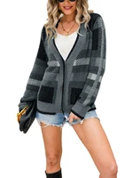 women fashion wild cardigan mink hair patchwork v neck long sleeve sweater coat autumn winter button down outerwear