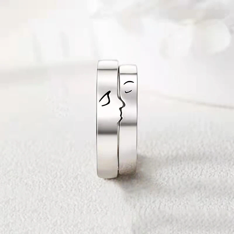 

A Perfect Match Couple Ring For Men And Women Creative Design Lovers' Open Ring Soft Lines Splice-Style Pair Ring Alloy 6*4*1cm