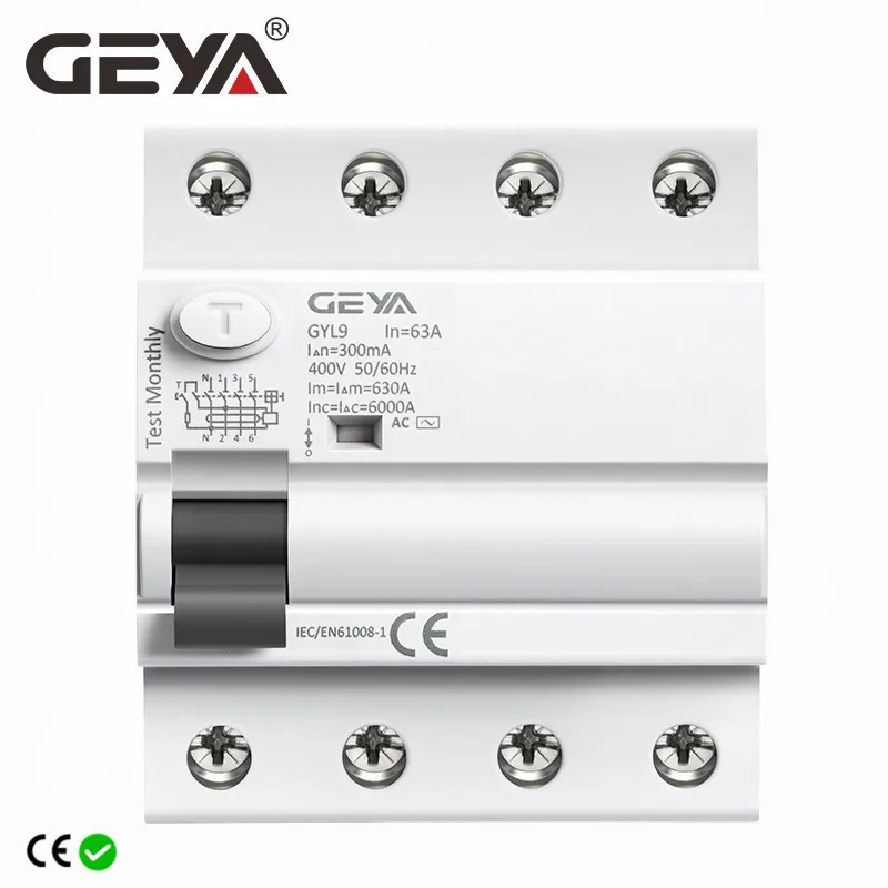 GEYA GYL9 AC Residual Current Circuit Breaker Electromagnetic Differential Breaker Safety Switch 4P 40A 63A 100A